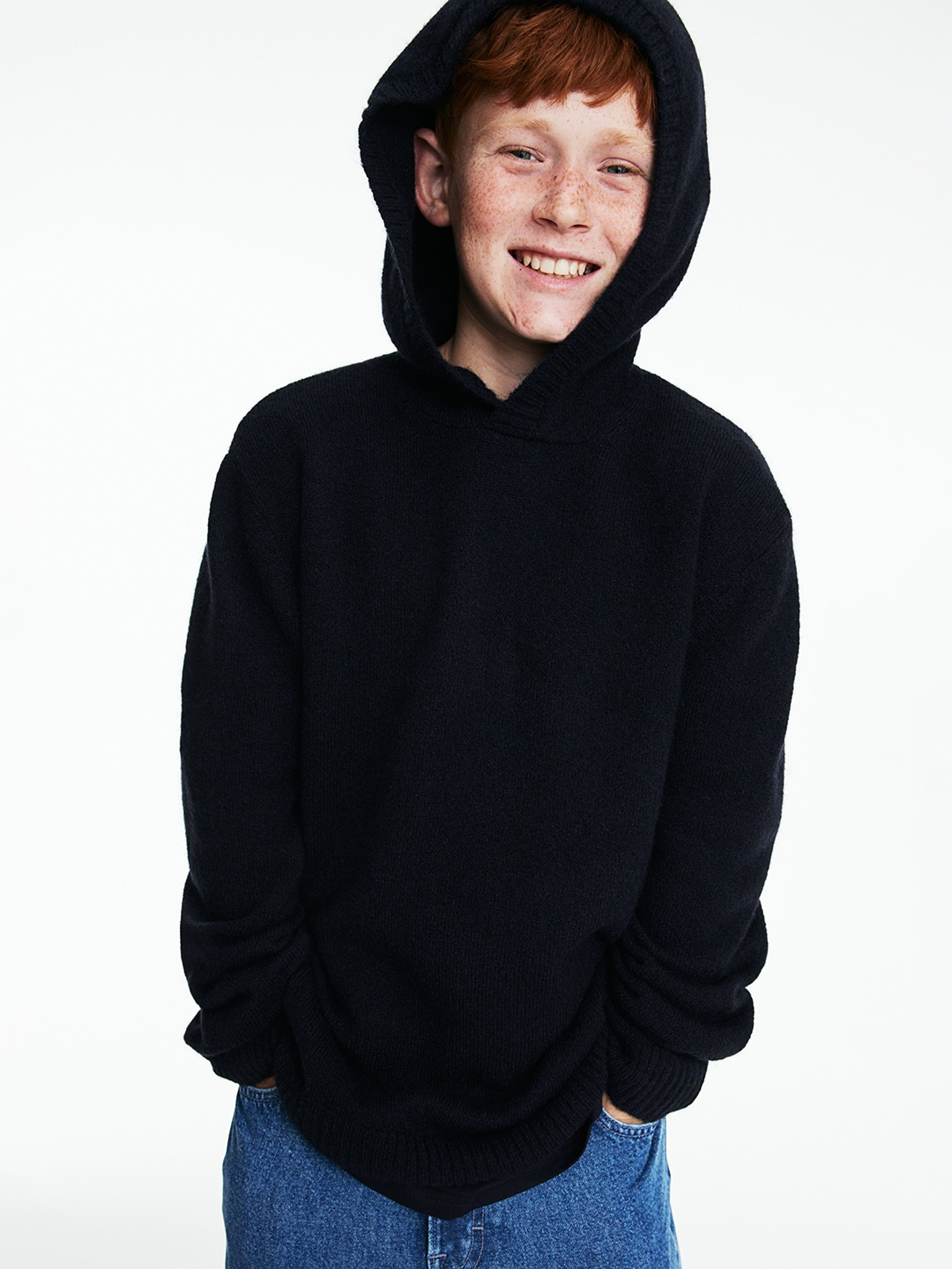 

H&M Boys Fine-knit Hoodie, Navy blue