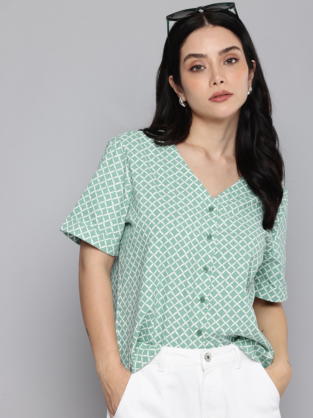 

Levis Geometric Printed Pure Cotton Top, Green