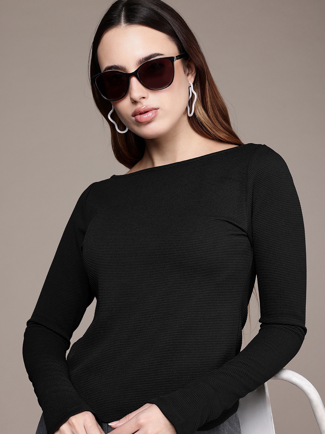 

French Connection Boat Neck Top, Black