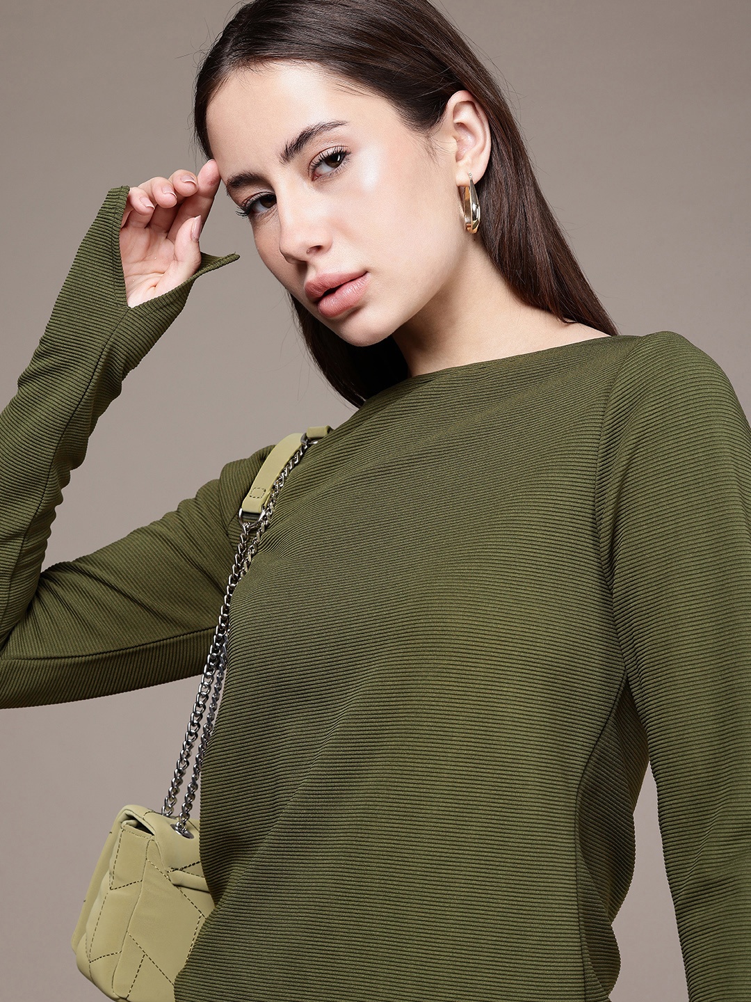 

French Connection Boat Neck Top, Olive