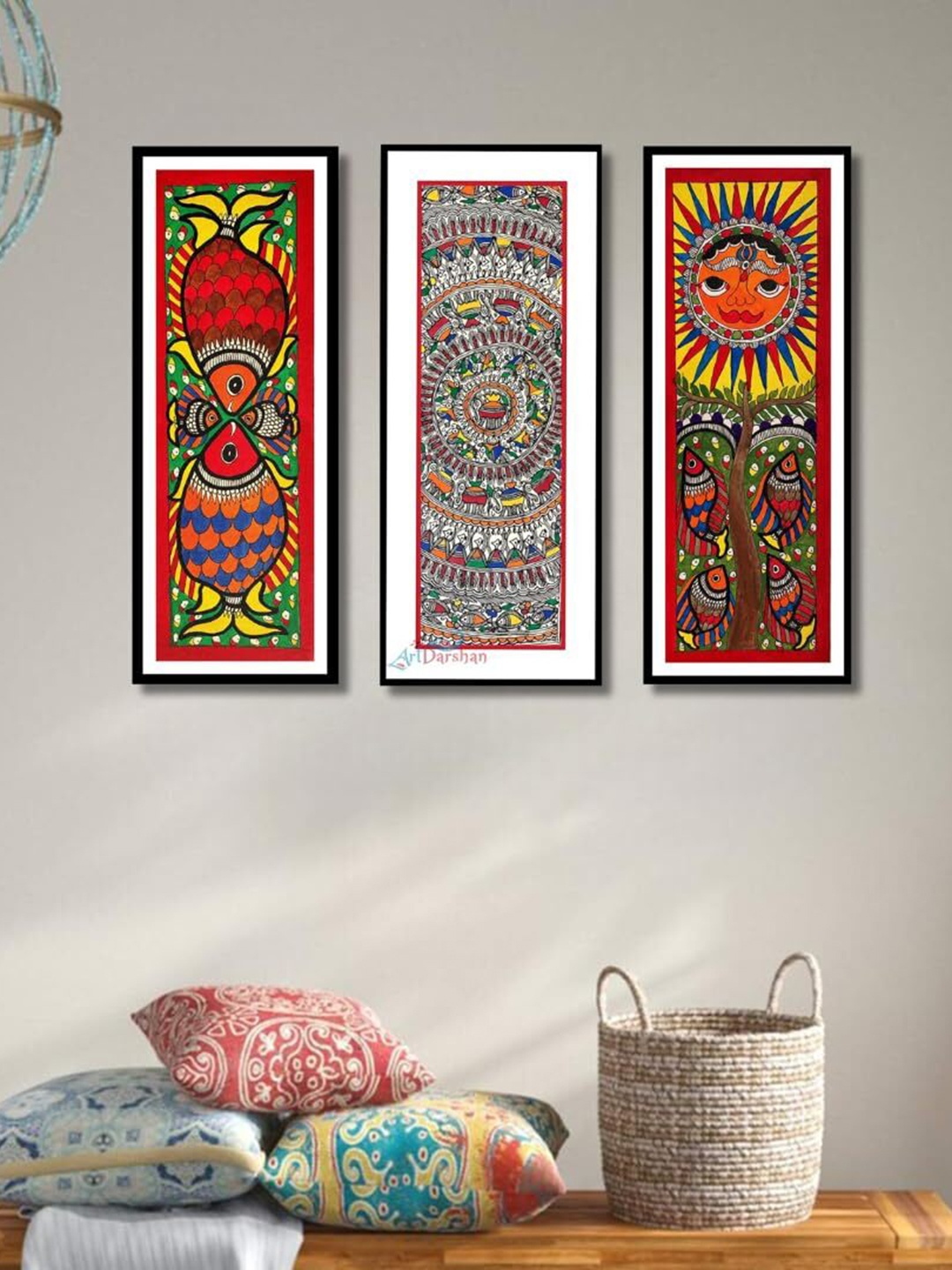 

ARTDARSHAN Cream-Coloured & Red 3 Piece Paper Other Wall Paintings