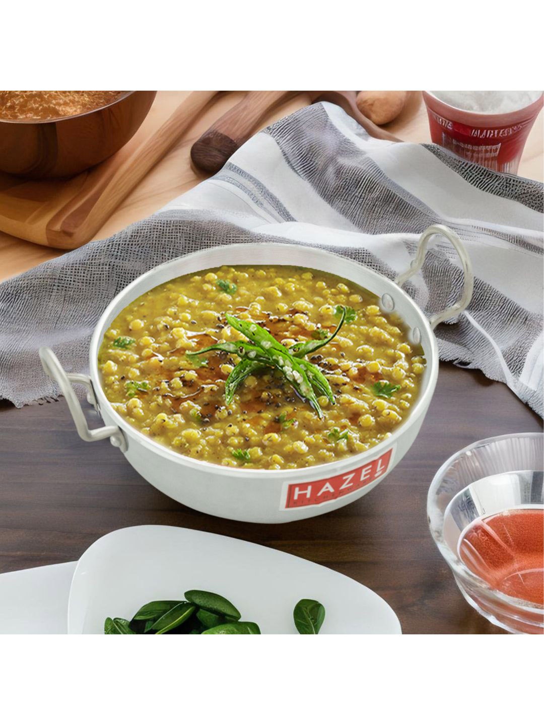 

HAZEL Silver-Toned Dishwasher Safe Aluminium Kadhai With Lid