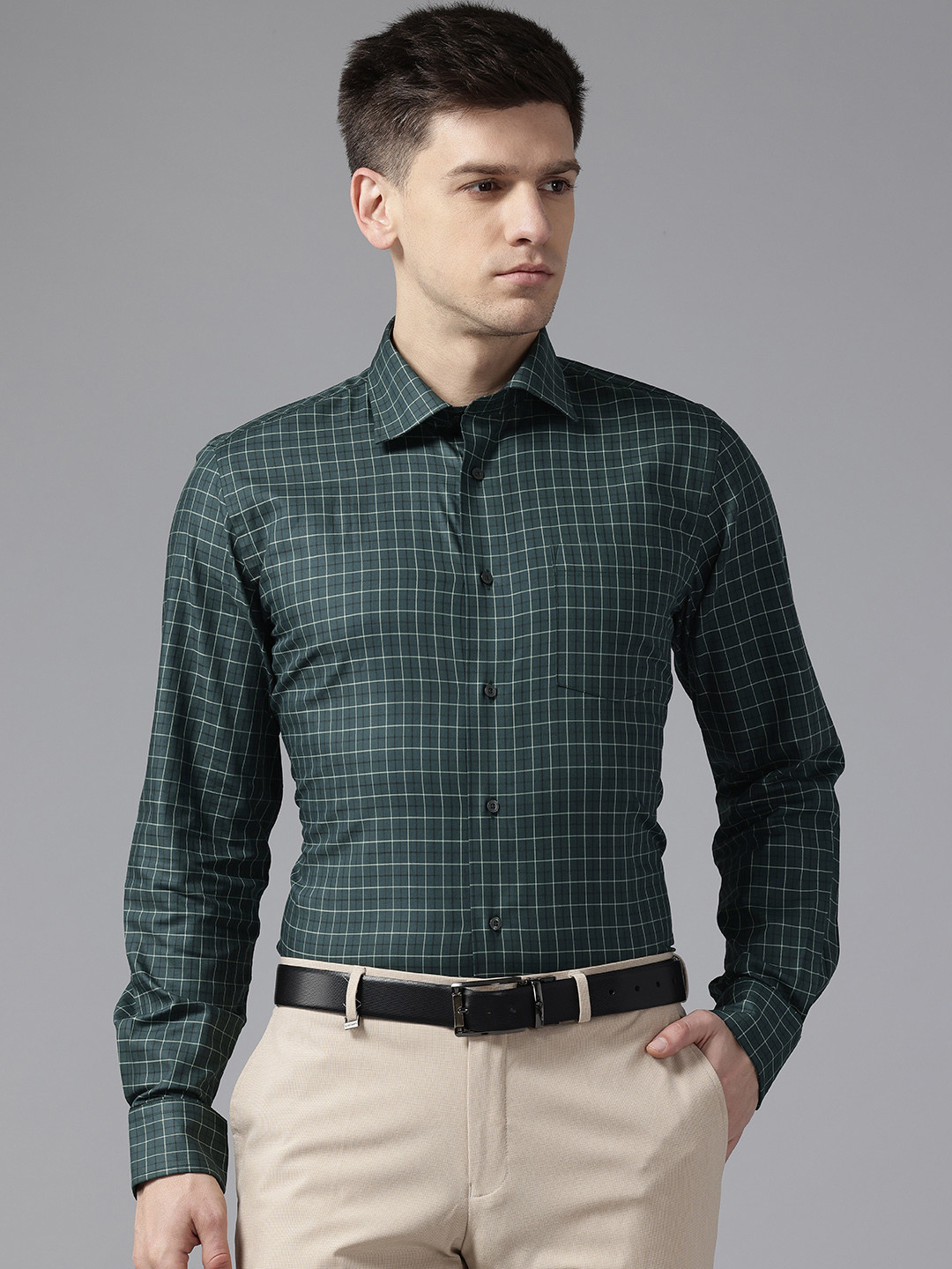 

Blackberrys India Slim Fit Checked Pure Cotton Shirt, Green