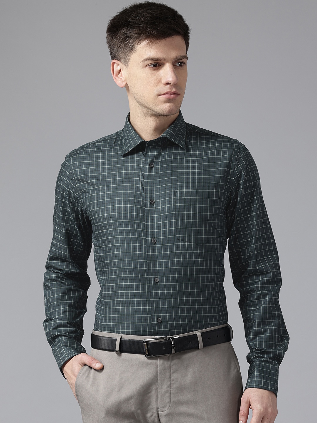 

Blackberrys India Slim Fit Checked Pure Cotton Shirt, Green