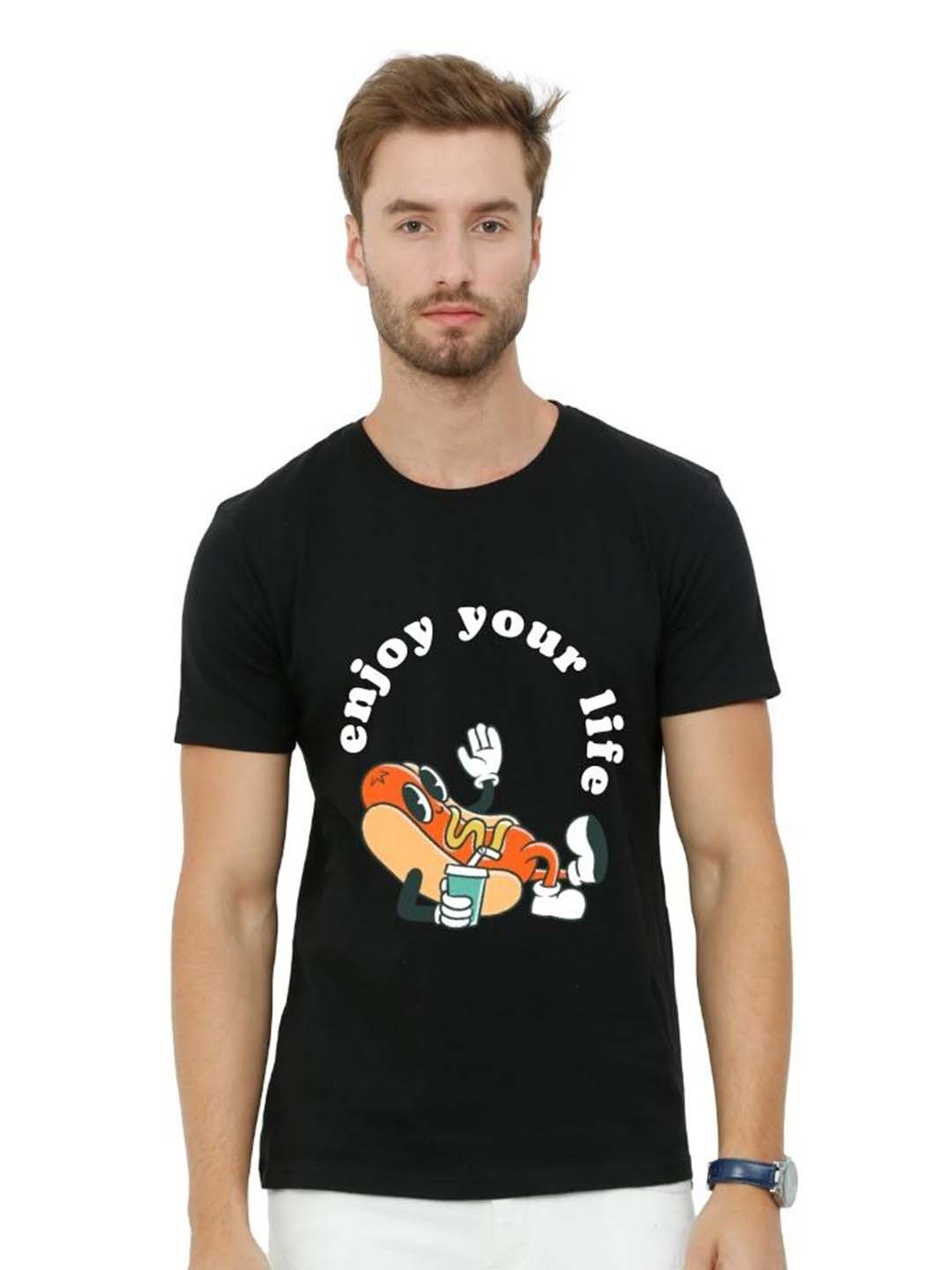 

ECOLINE Clothing Men Bio Finish Graphic Printed Round Neck Cotton T-shirt, Black