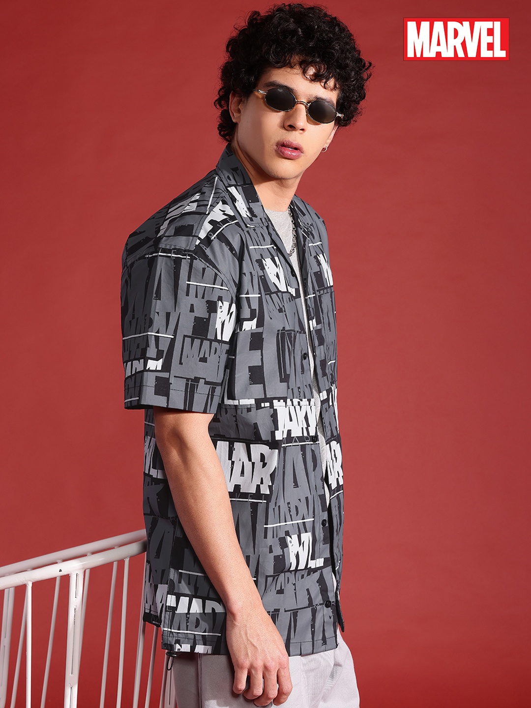 

MARVEL STREET Graffiti Men Printed Pure Cotton Casual Shirt, Black