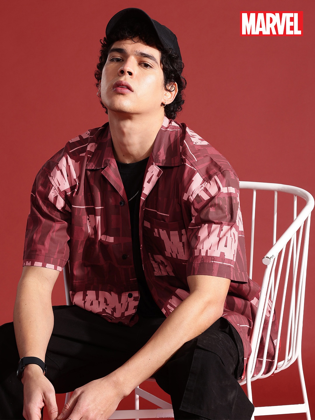 

MARVEL STREET Graffiti Typography Printed Relaxed Shirt, Burgundy