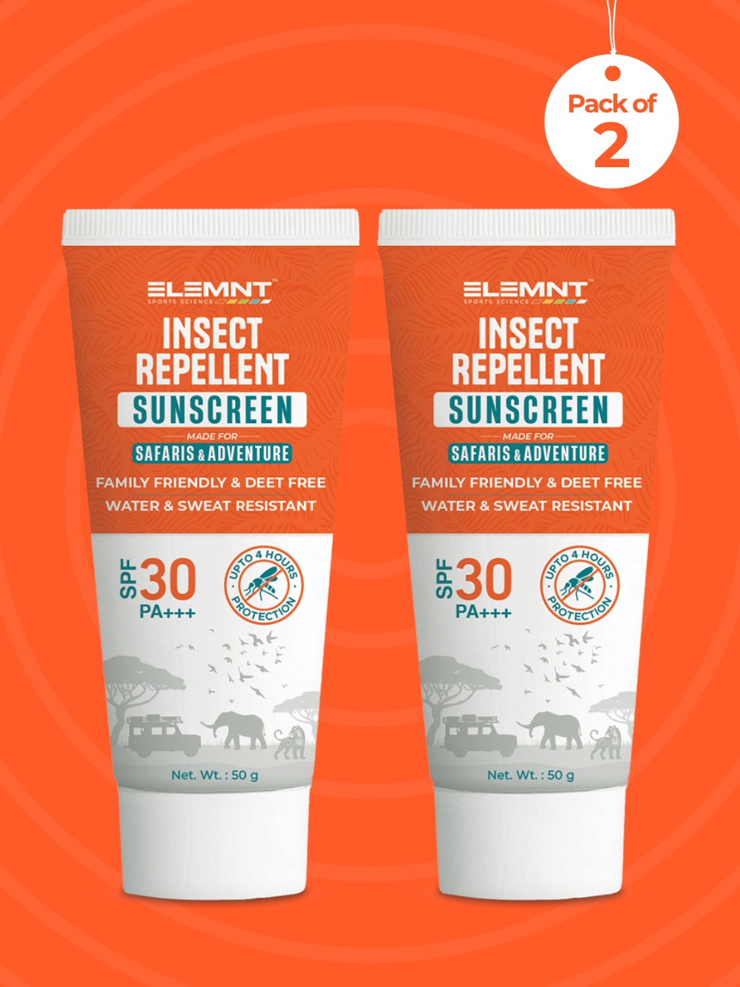 

Elemnt Sports Science Set Of 2 Insect Repellent Sunscreen SPF 30 - 50 g Each, White