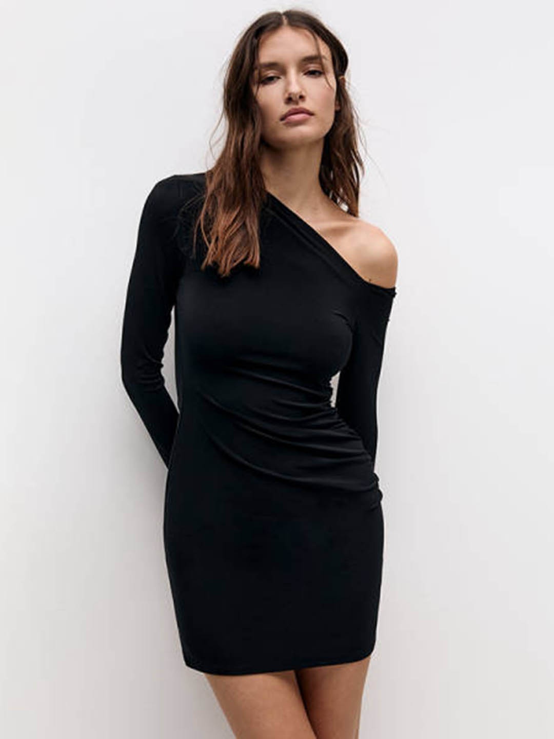 

HERE&NOW Women One Shoulder Bodycon Above Knee Dress, Black