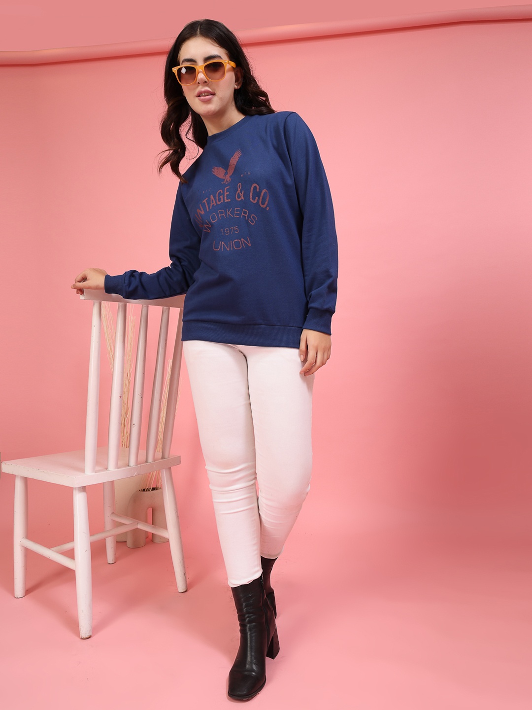 

Rigo Women Cotton Printed Sweatshirt, Blue