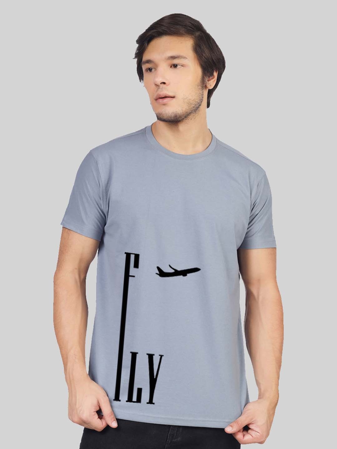

Greylongg Men Graphic Printed Round Neck Cotton T-shirt, Grey