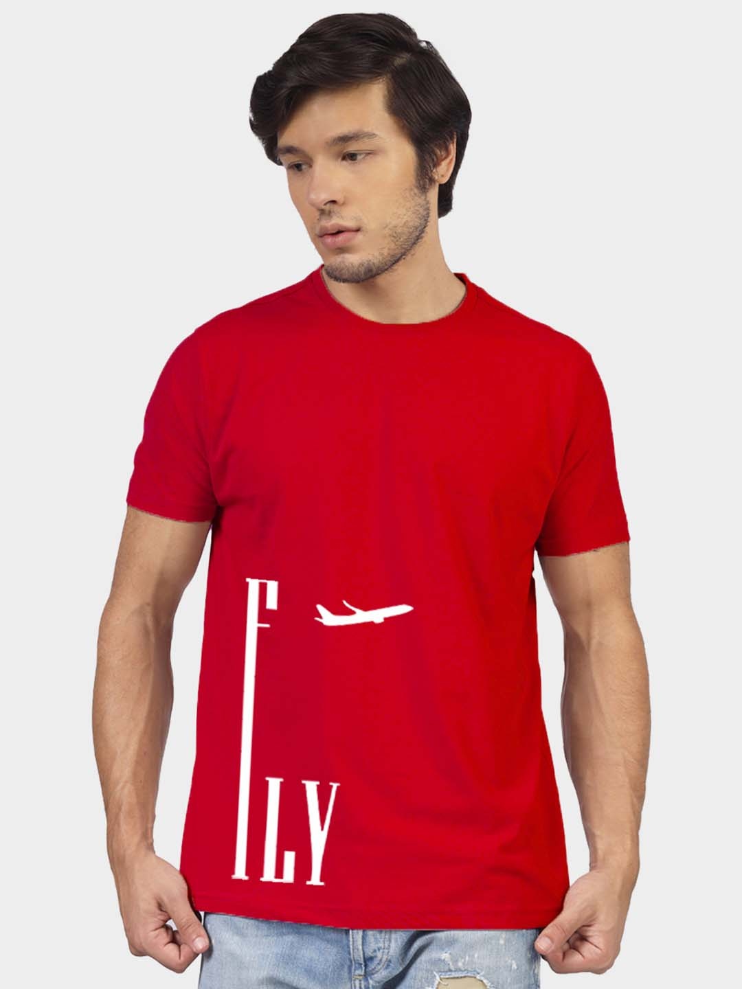 Greylongg Men Typography Printed Round Neck T-shirt, Red