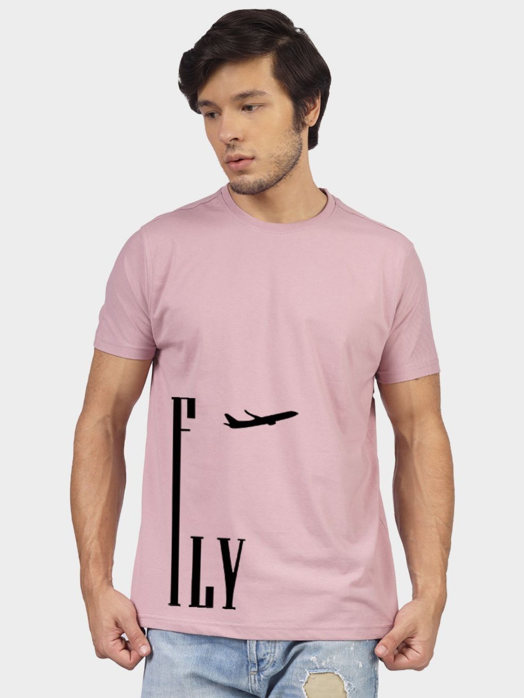 

Greylongg Men Graphic Printed Round Neck T-shirt, Peach