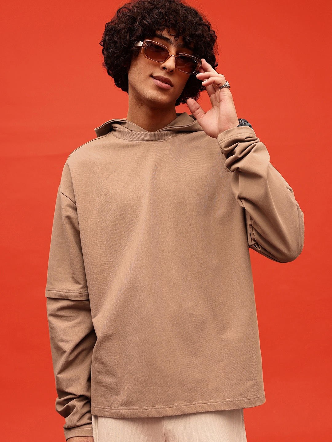 

glitchez Downtown Dope Cotton Terry Oversized Hooded Sweatshirt, Brown
