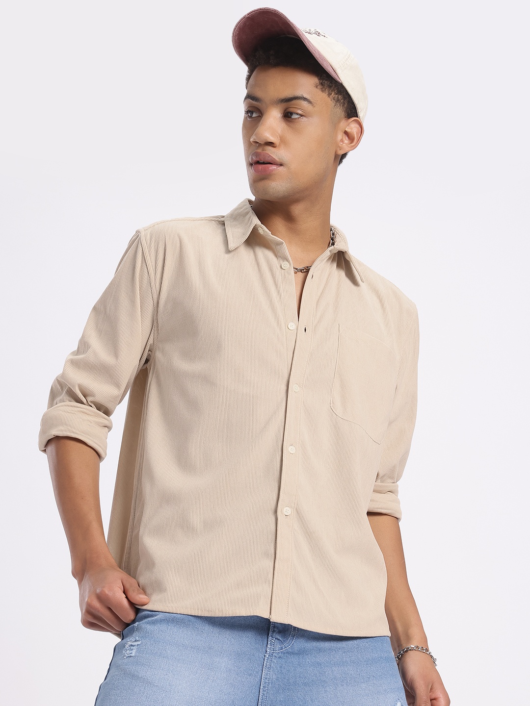

glitchez The New Neutrals Oversized Corduroy Shirt, Beige