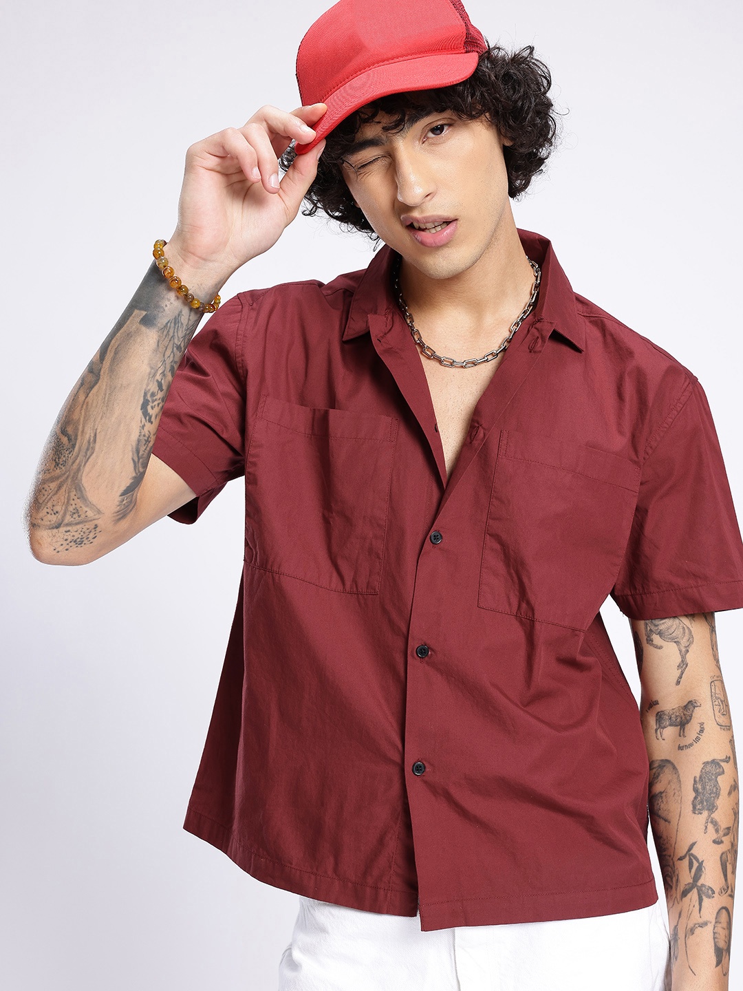 

glitchez Streetwear Staples Oversized Shirt, Maroon