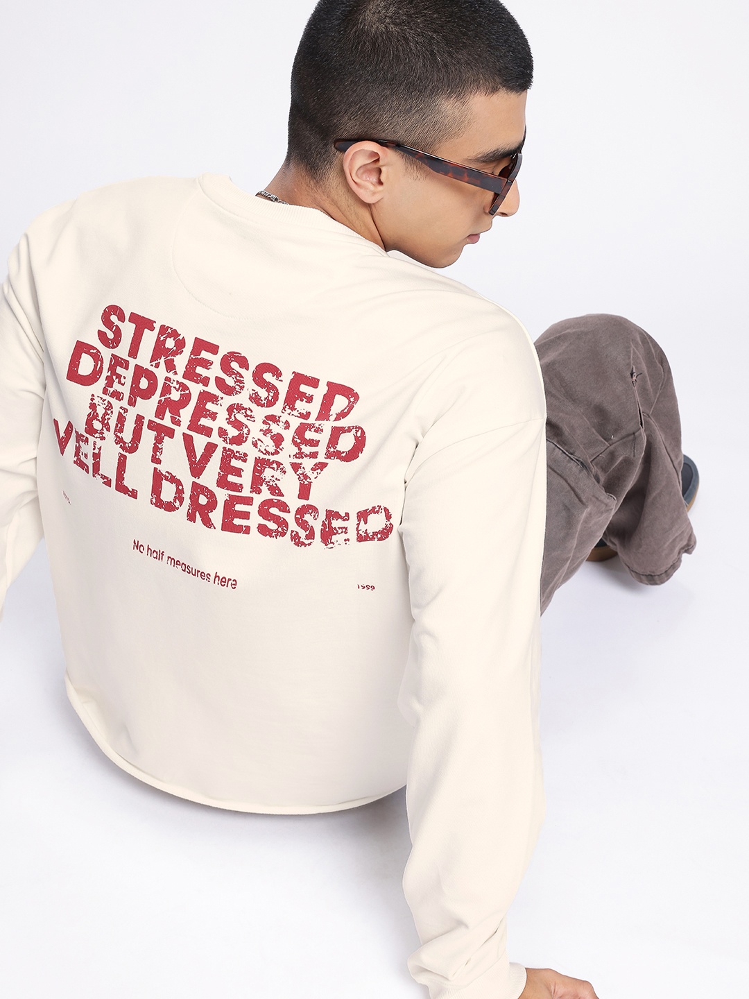 

glitchez Urban Essential Typography Printed Oversized Sweatshirt, Off white