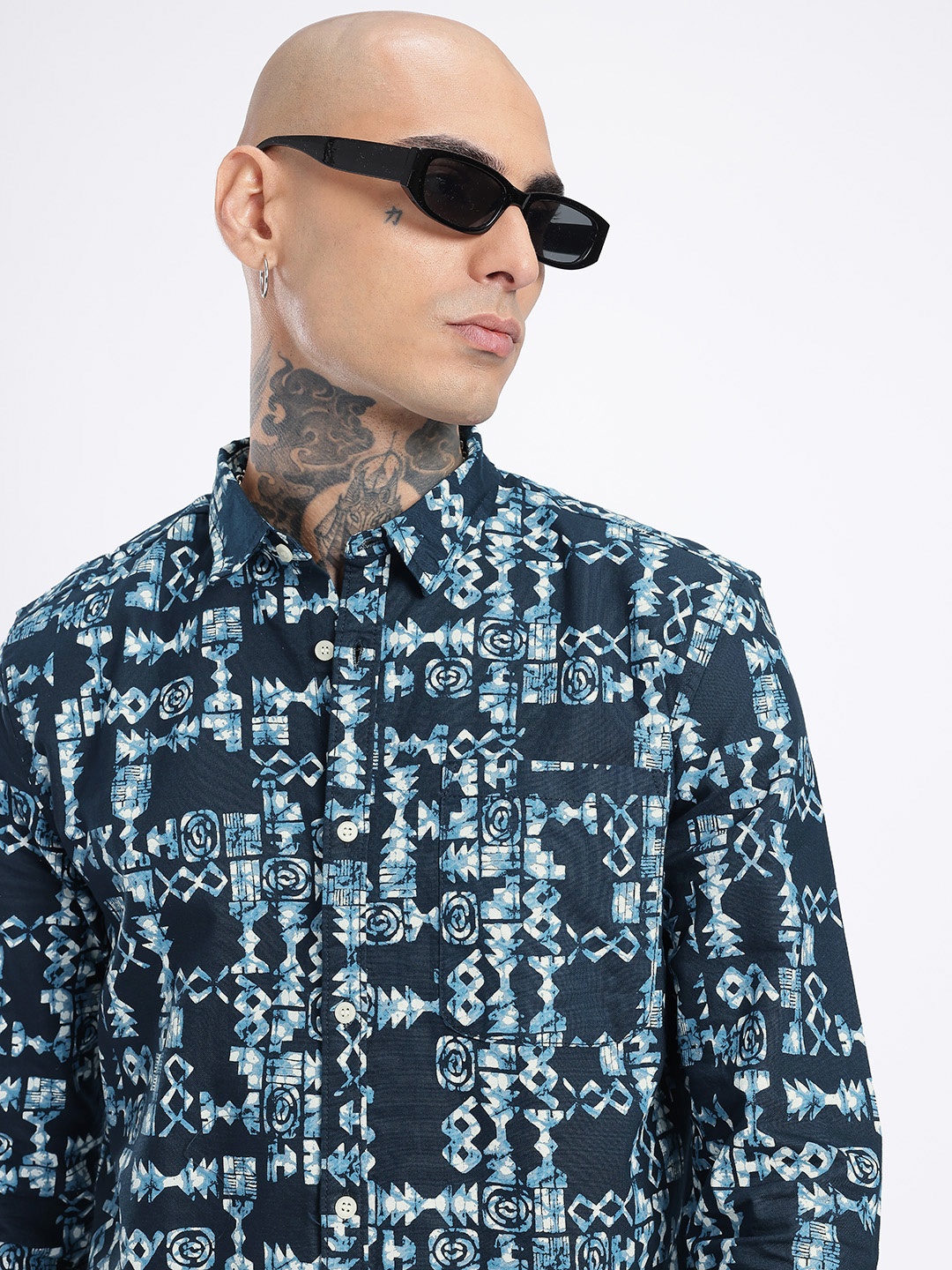 

glitchez Timeless Urban Style Printed Casual Shirt, Navy blue