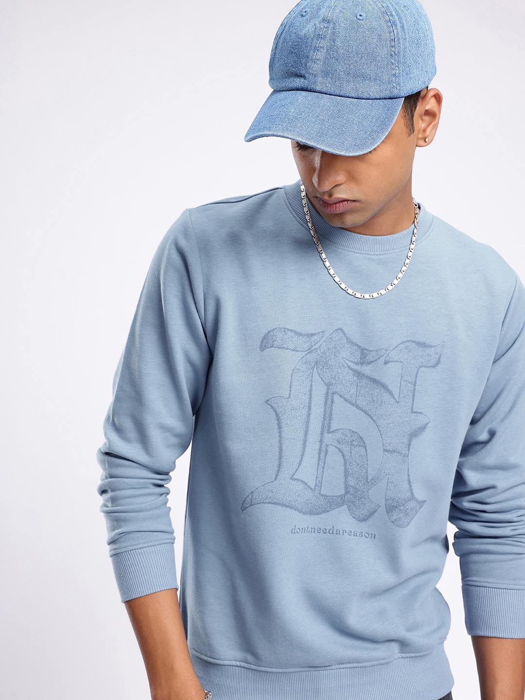 

glitchez Sharp Mindset Printed Cotton Terry Sweatshirt, Blue
