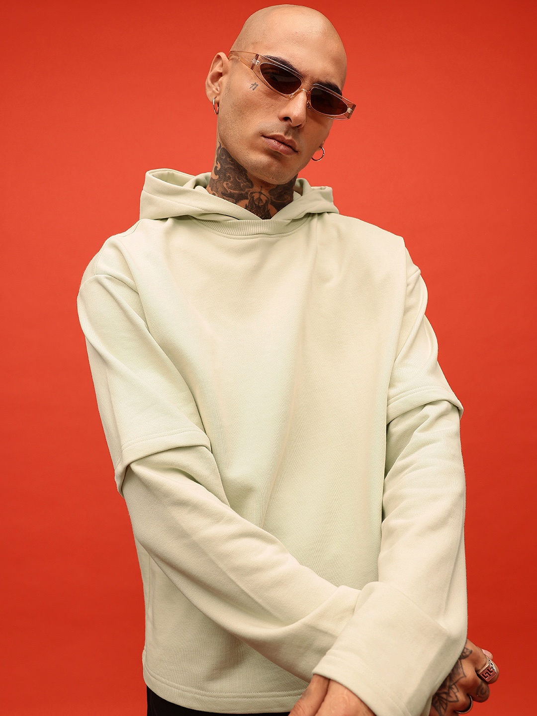 

glitchez Urban Dope Cotton Terry Hooded Oversized Sweatshirts, Green