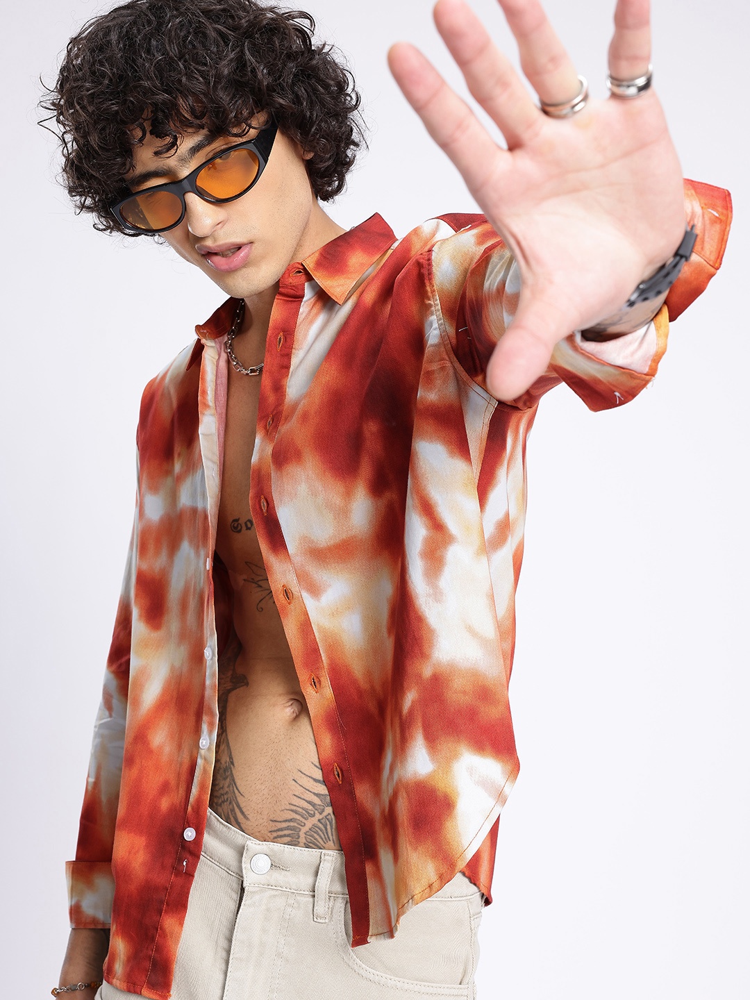 

glitchez Streetwear Staples Dyed Oversized Shirt, Rust