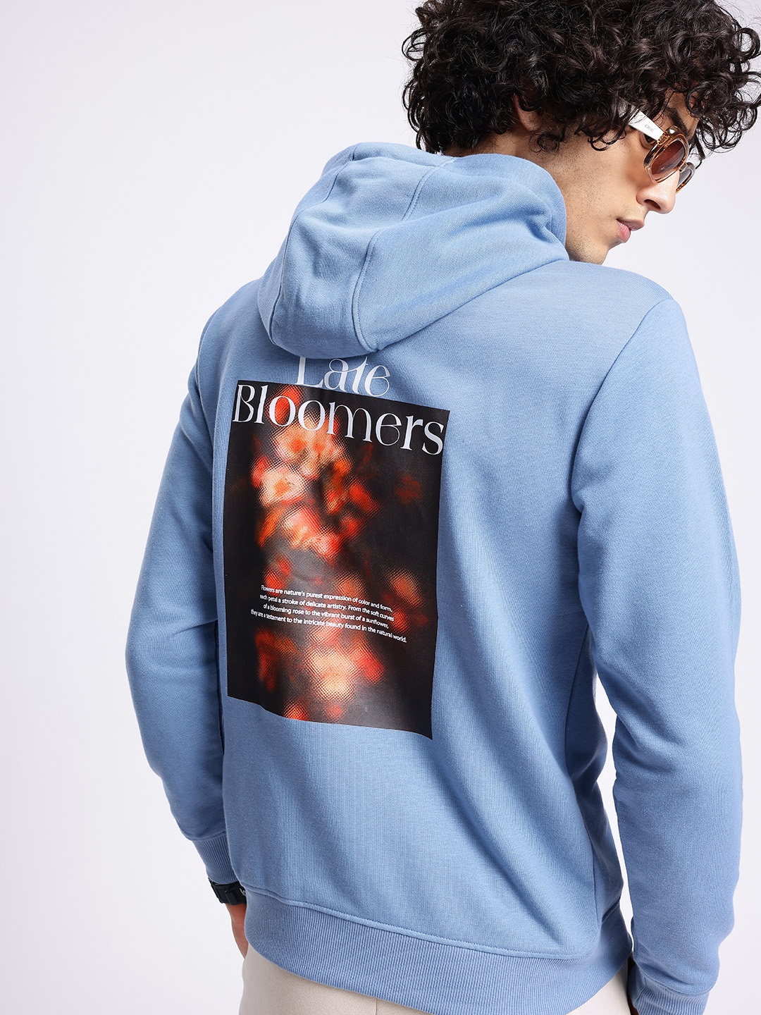 

glitchez Modern Swag Cotton Terry Graphic Printed Hooded Sweatshirt, Blue