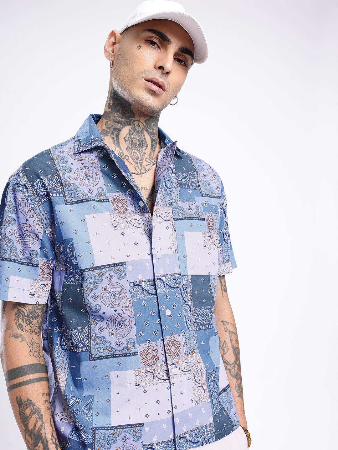 

glitchez Urban Dope Paisley Printed Oversized Shirt, Blue