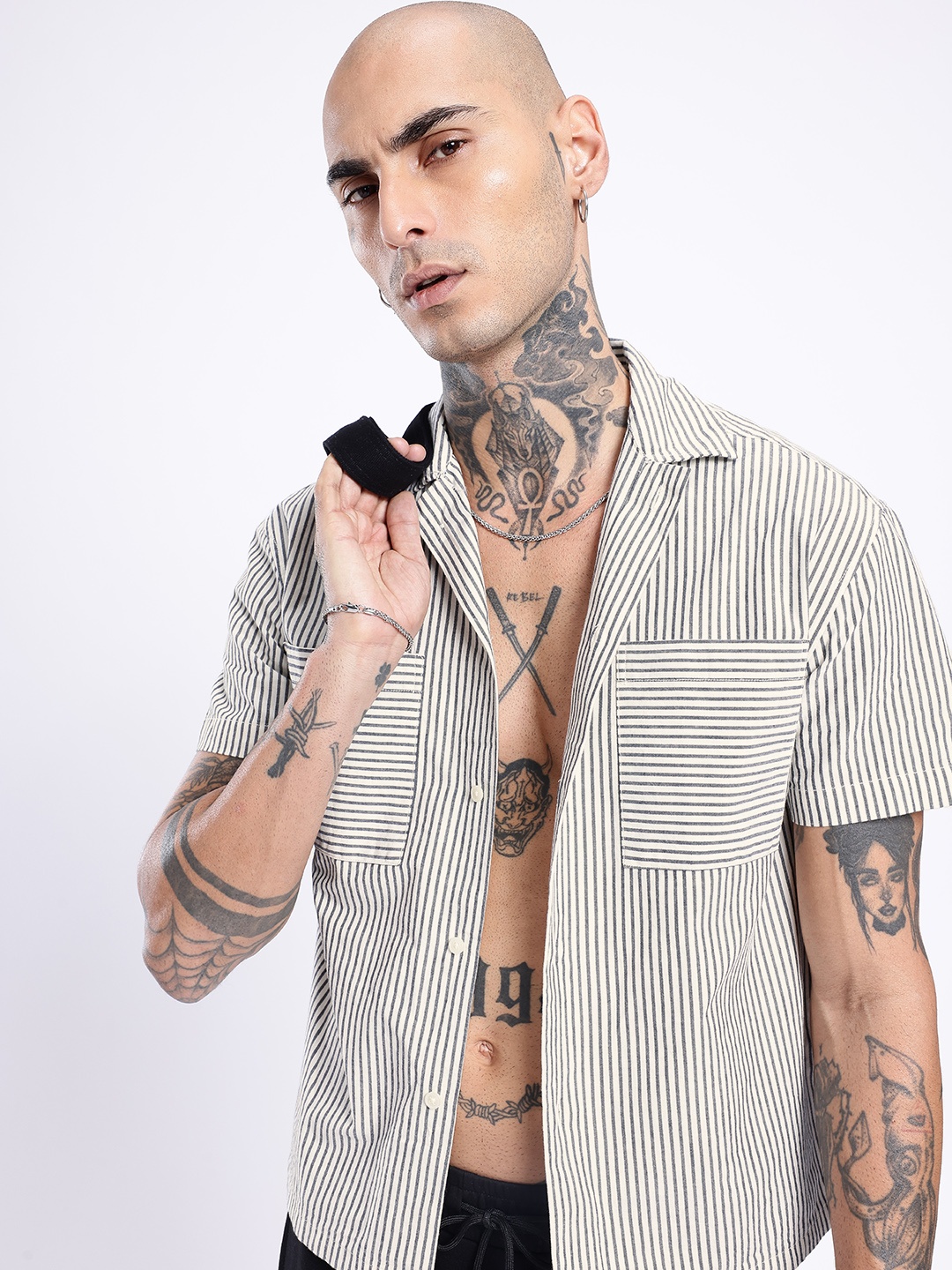 

glitchez Urban Dope Striped Oversized Shirt, Black