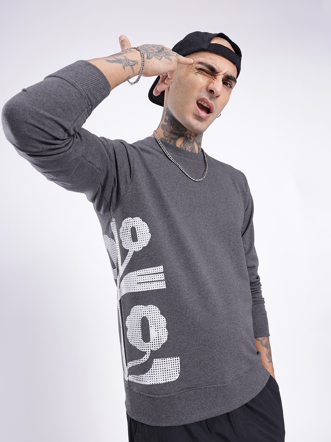 

glitchez Street Savvy Printed Cotton Terry Sweatshirt, Grey
