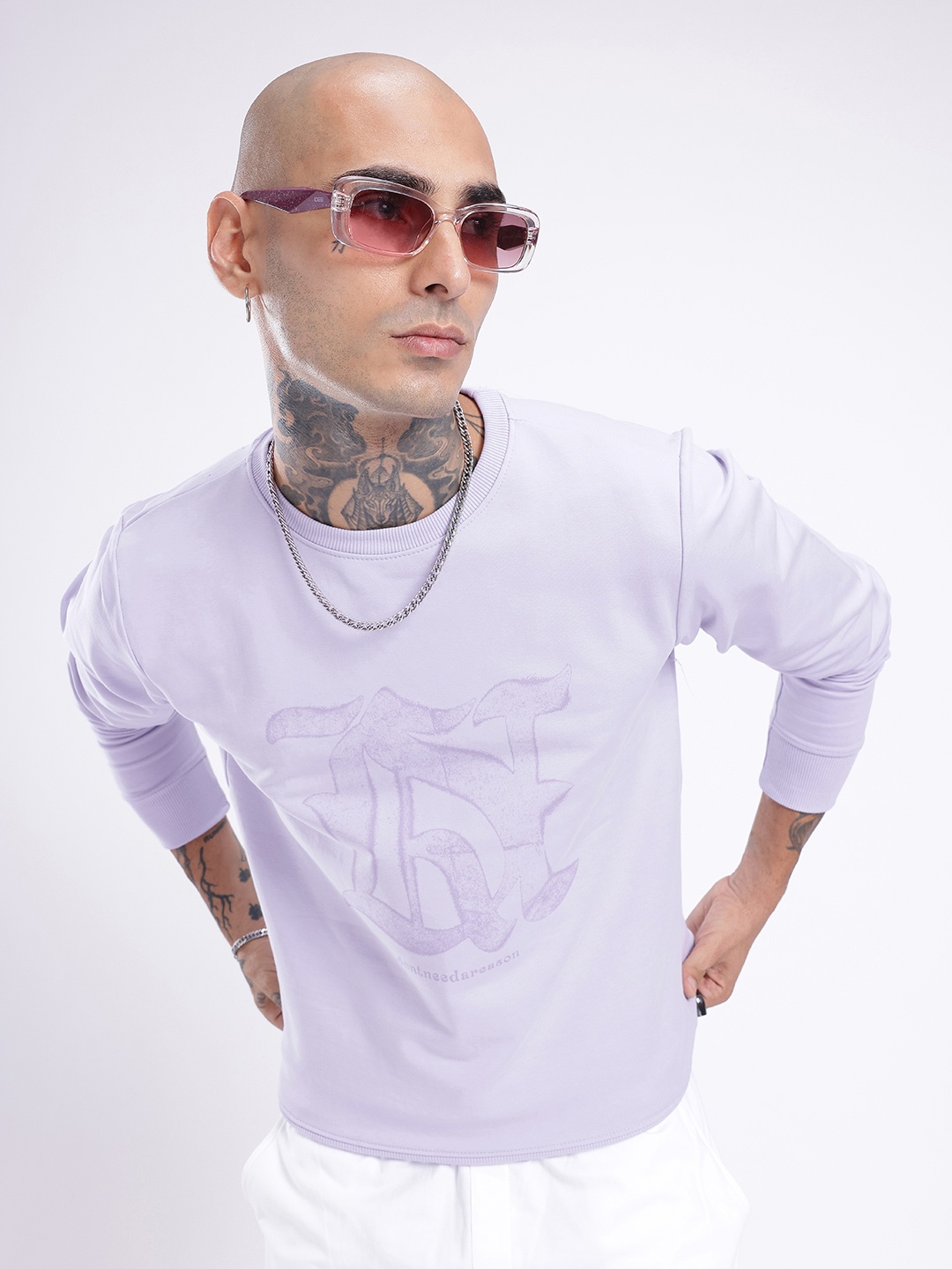 glitchez Street Savvy Printed Cotton Terry Sweatshirt, Lavender