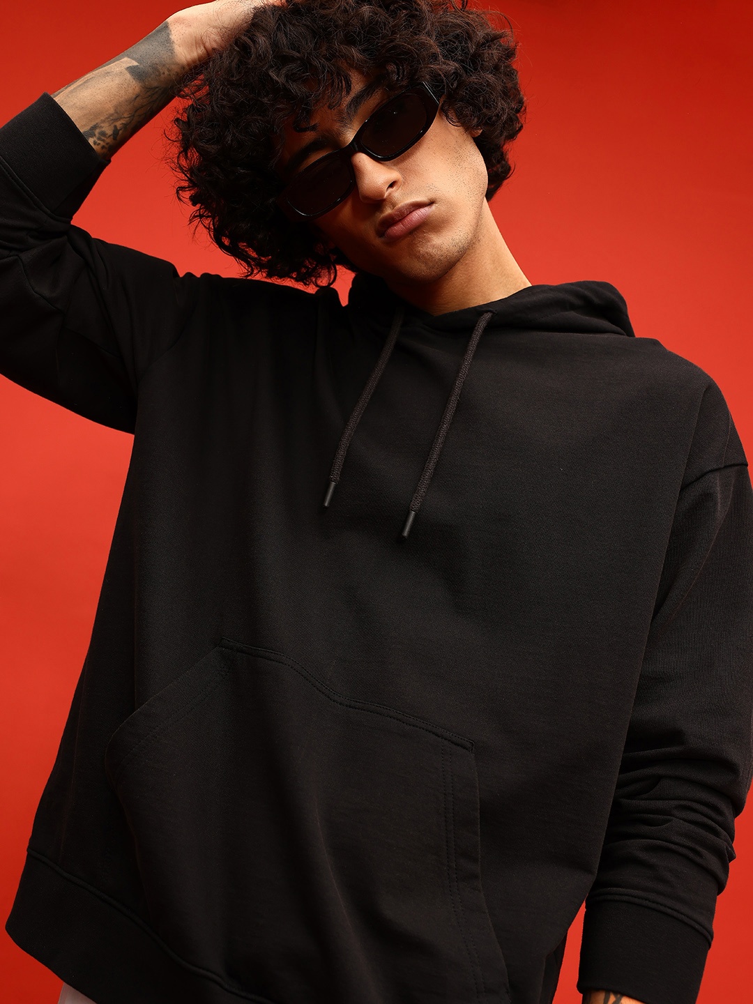 

glitchez Downtown Savvy Cotton Terry Hooded Oversized Sweatshirt, Black