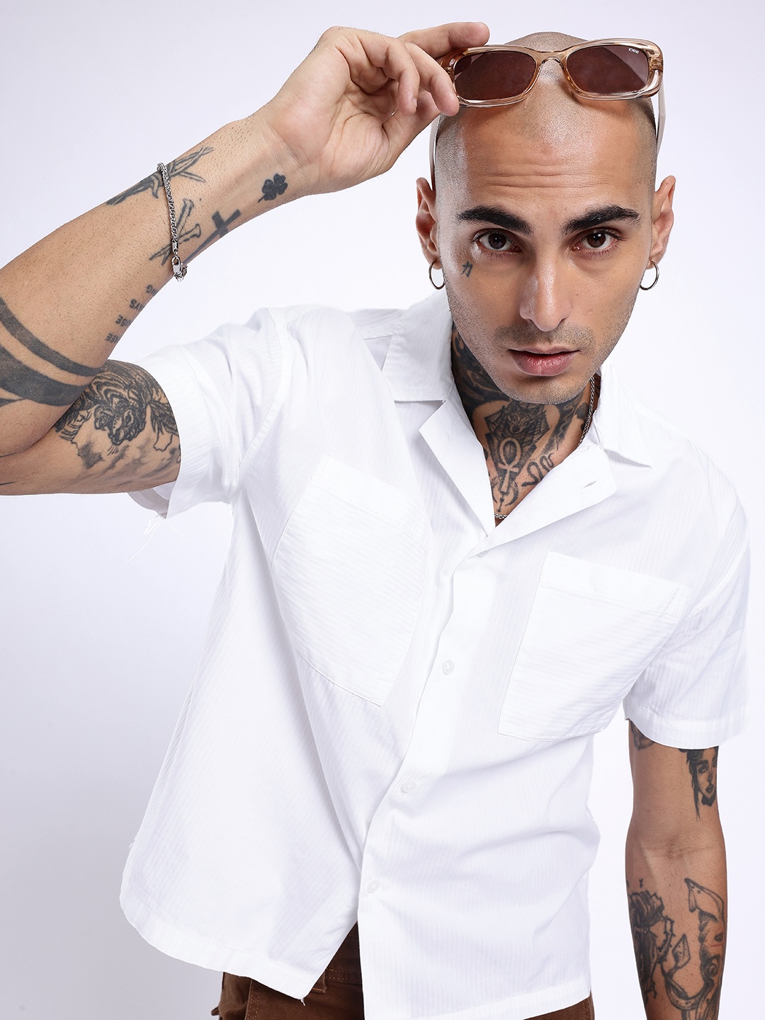 

glitchez Downtown Dope Striped Oversized Shirt, White