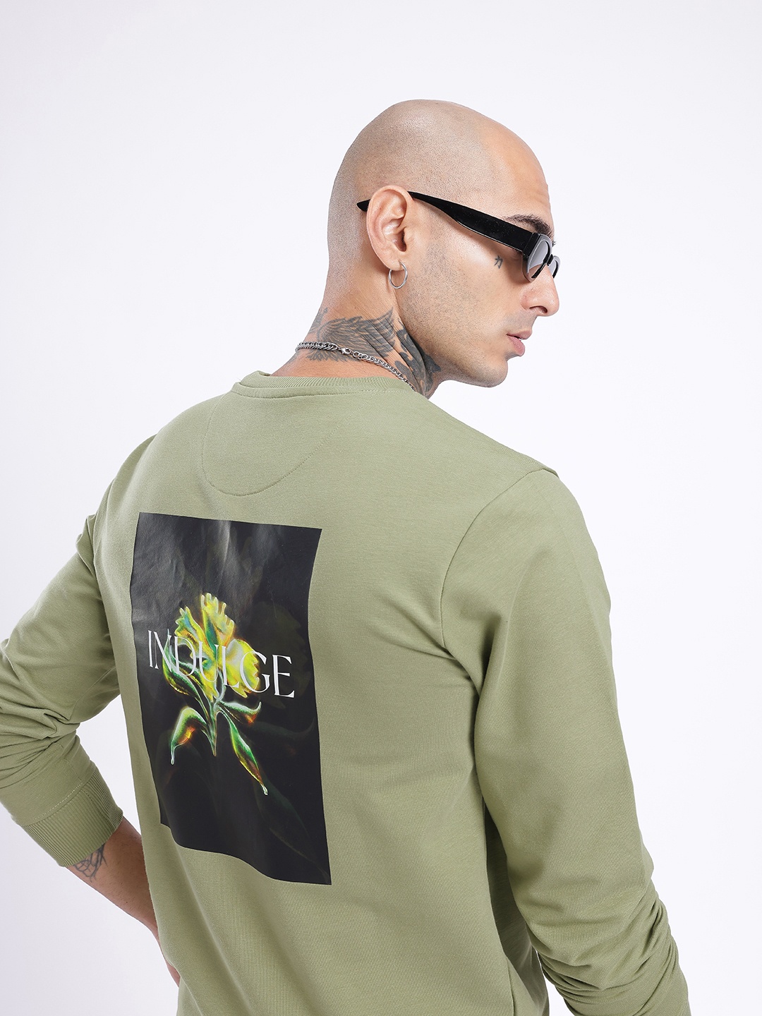 

glitchez Street Savvy Printed Cotton Terry Sweatshirt, Olive