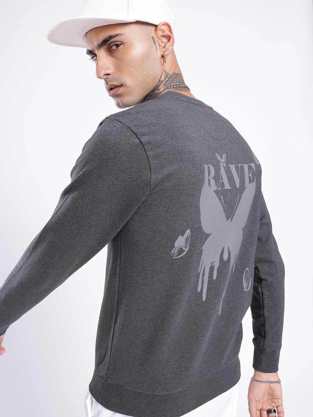 

glitchez Street Savvy Printed Cotton Terry Sweatshirt, Grey