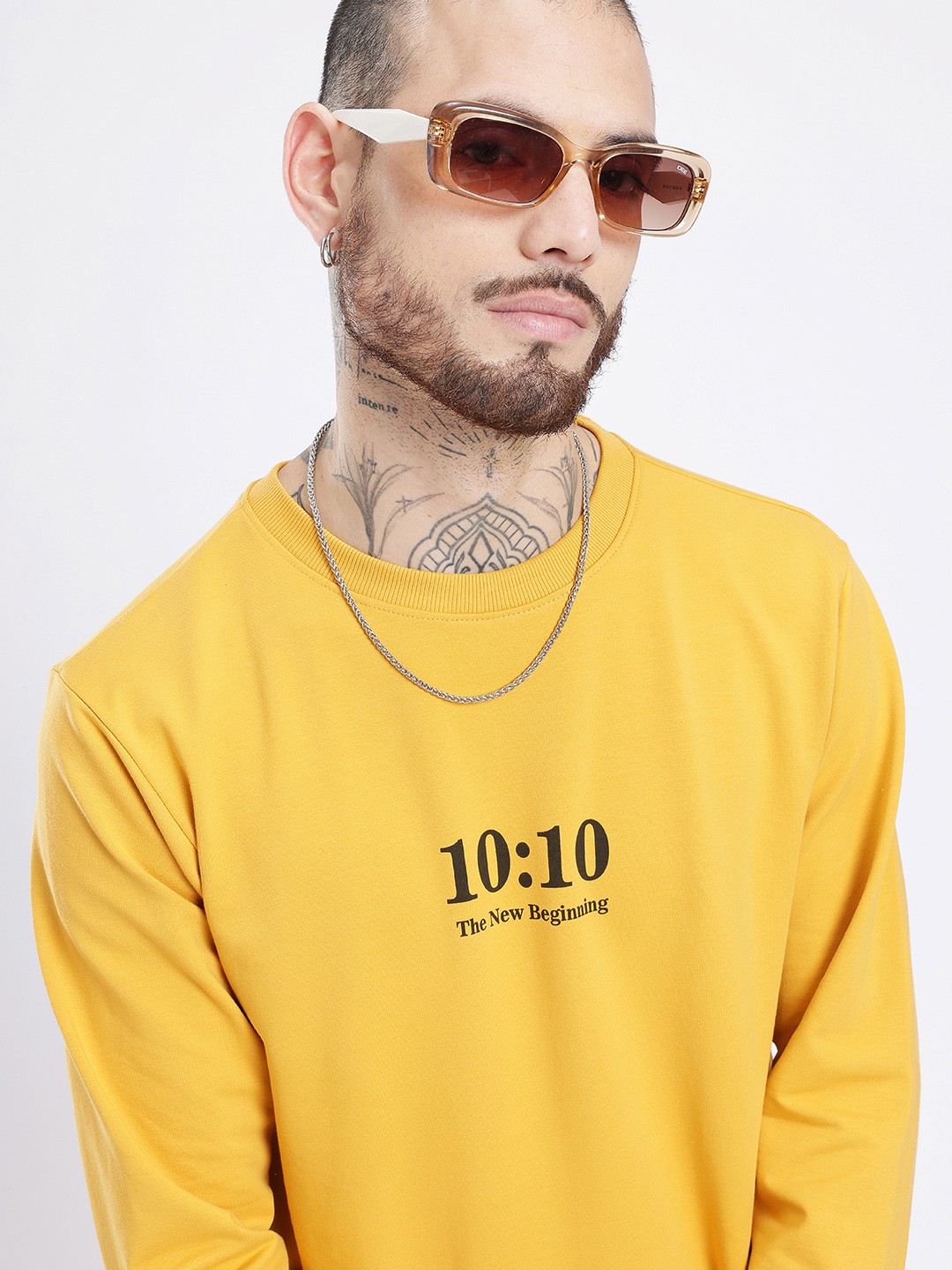 

glitchez Urban Swag Minimal Printed Sweatshirt, Mustard