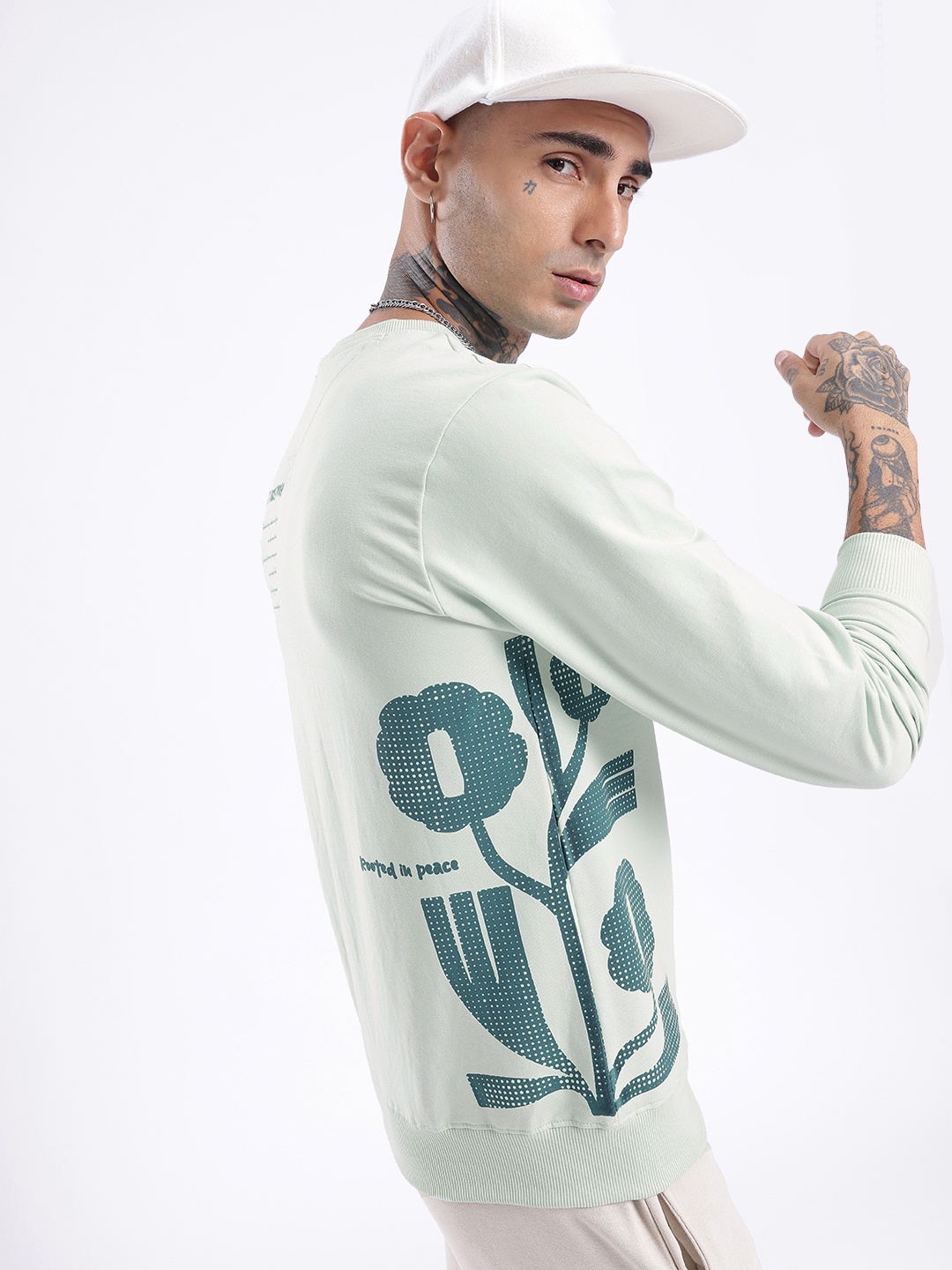 

glitchez Street Savvy Printed Cotton Terry Sweatshirt, Green