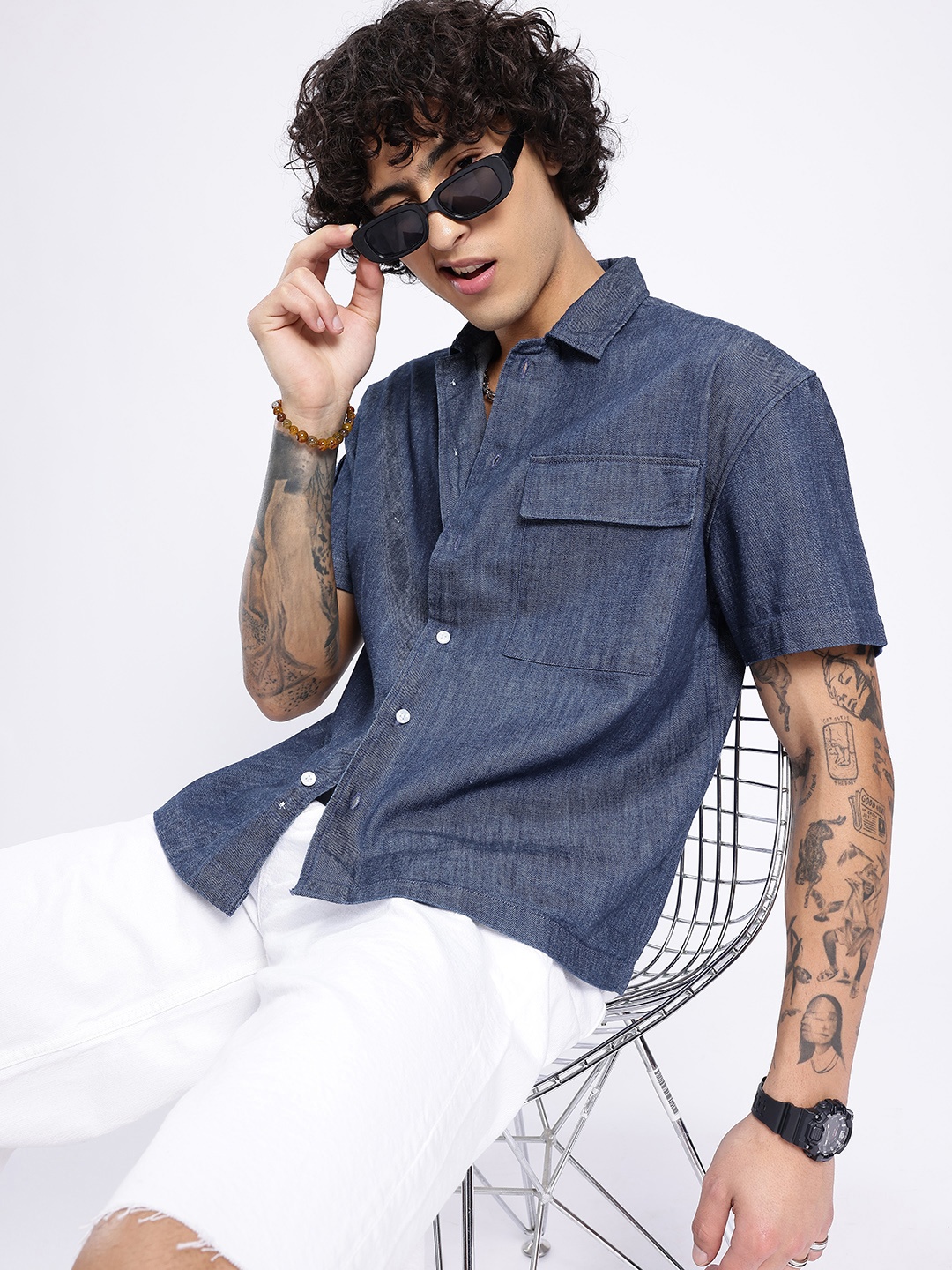 

glitchez Downtown Savvy Oversized Chambray Shirt, Blue
