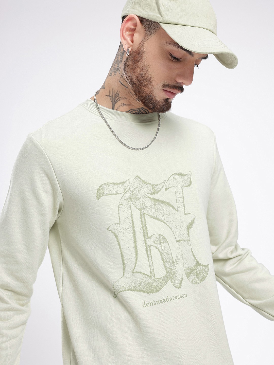 

glitchez Modern Swage Typography Printed Sweatshirt, Green
