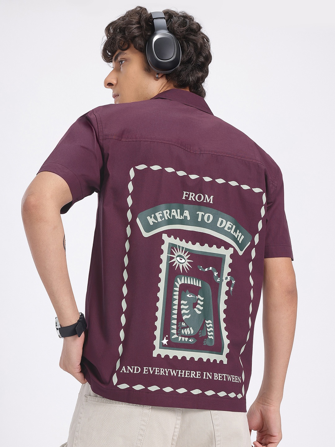 

glitchez Street-Worthy Typography Print Relaxed Fit Pure Cotton Shirt, Purple