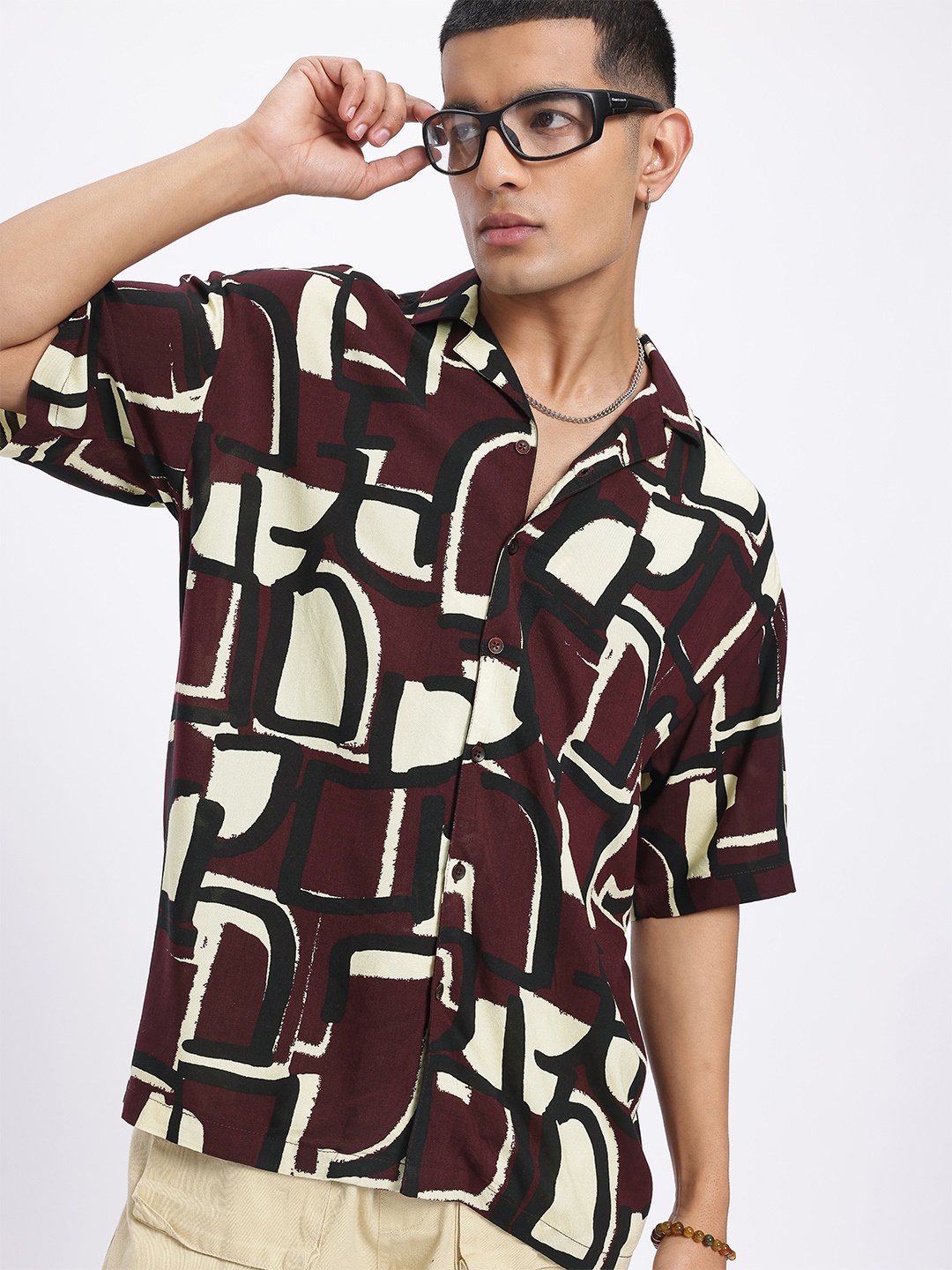 

glitchez Abstract Whimsy Printed Relaxed Shirt, Burgundy