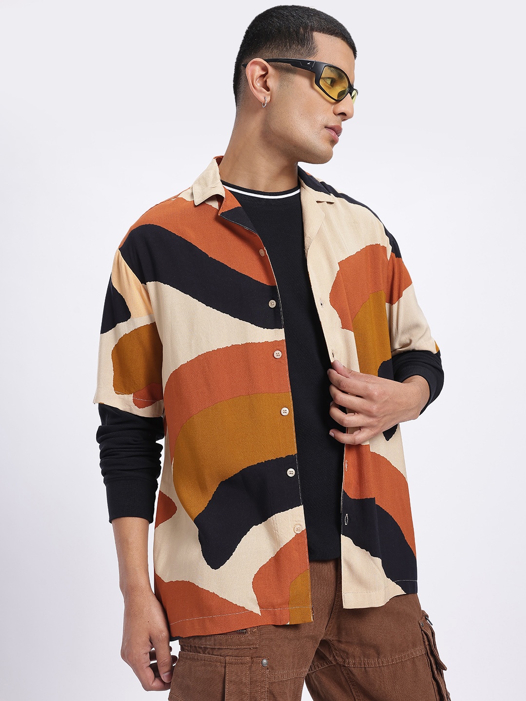 

glitchez Abstract Fever Printed Relaxed Shirt, Brown