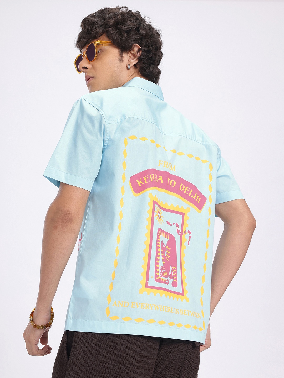 

glitchez Desi Hustle Relaxed Fit Cotton Shirt, Blue