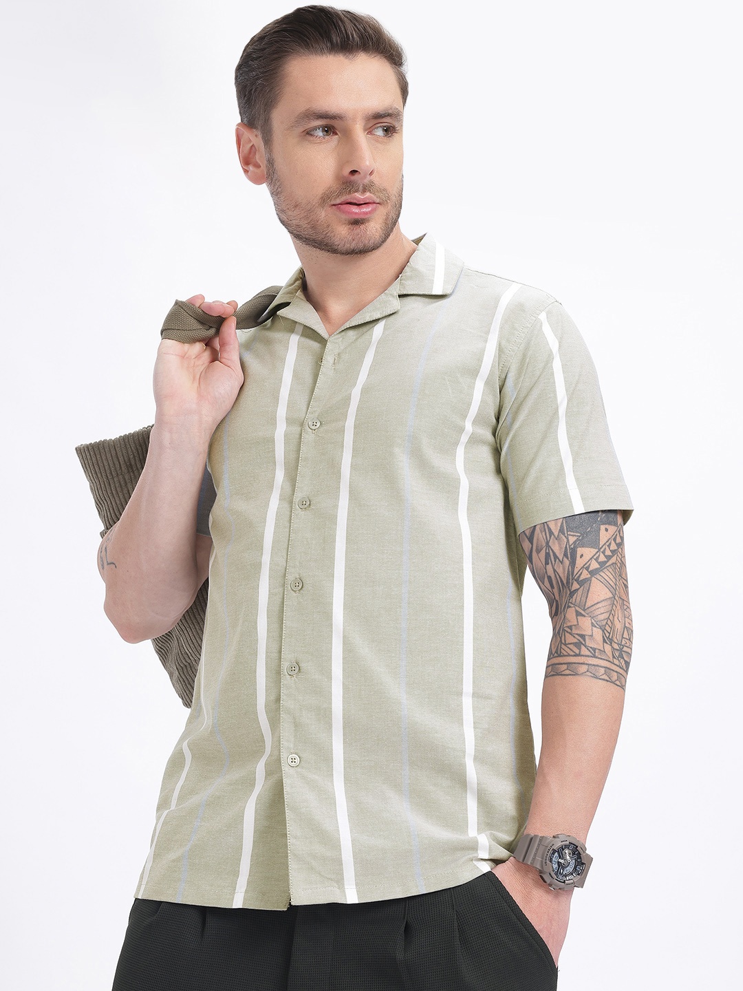 

glitchez Urban Striped Woven Shirt, Green