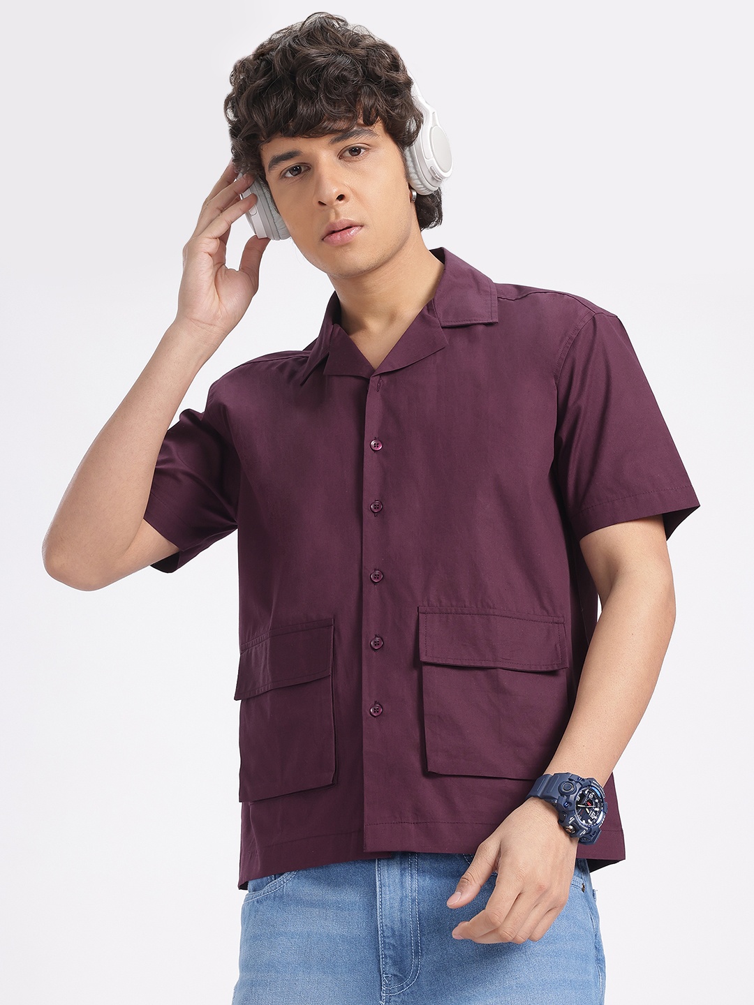 

glitchez Comfort Meets Function Relaxed Cotton Shirt, Burgundy