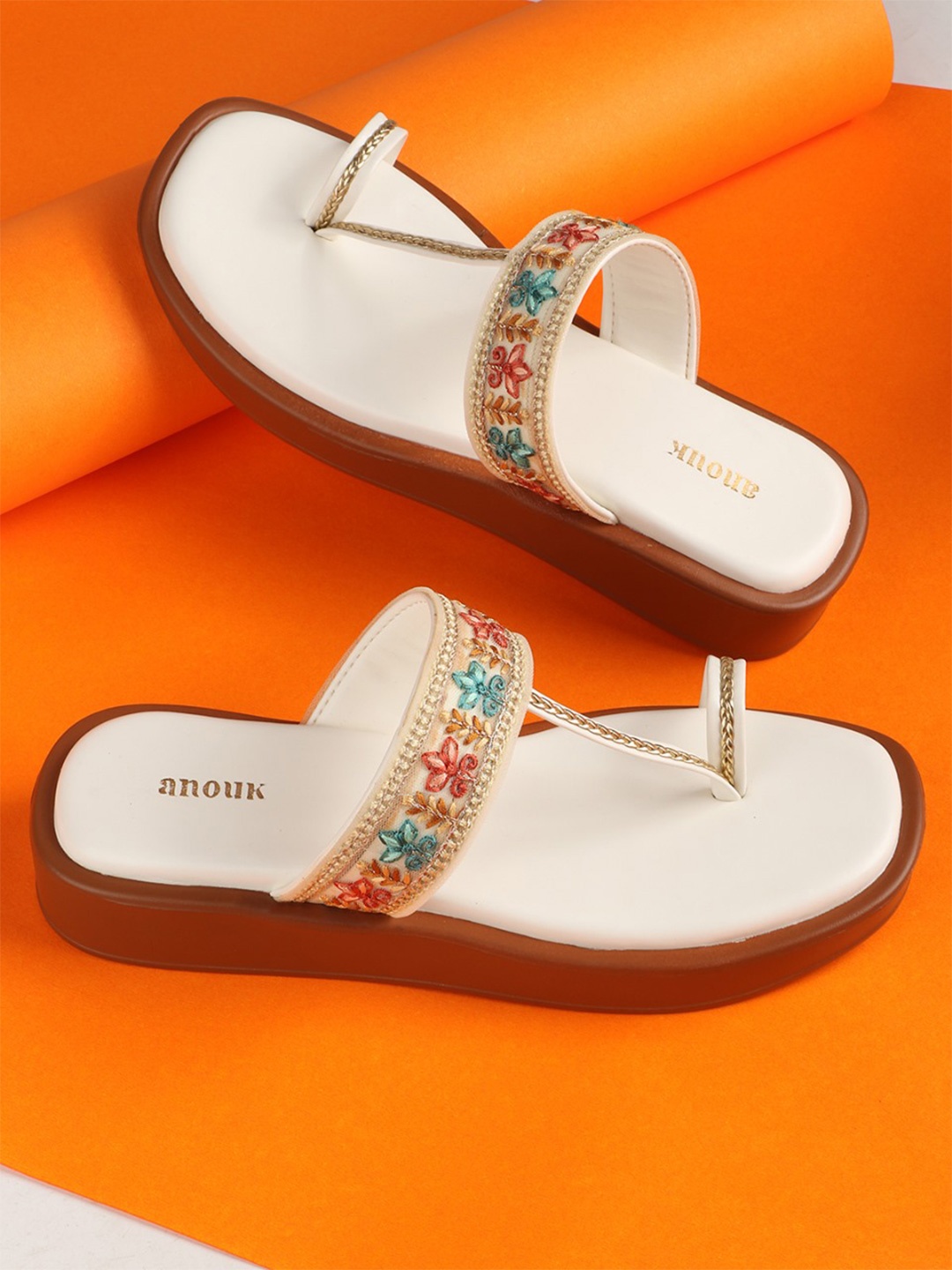 

Anouk Women Embroidered Ethnic One Toe Flats, White