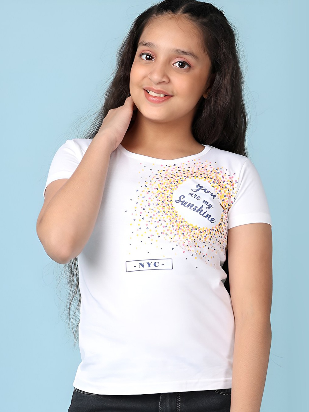 

V-Mart Girls Typography Printed Round Neck Cotton T-shirt, White
