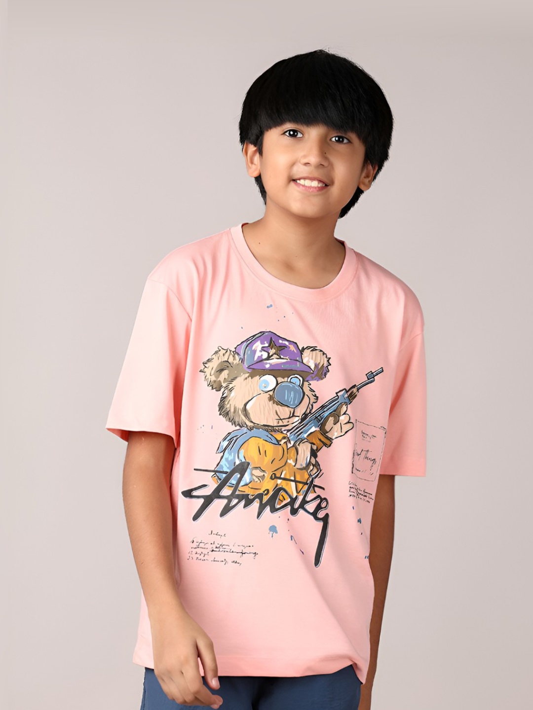 

V-Mart Boys Graphic Printed Round Neck Cotton Oversized T-shirt, Pink