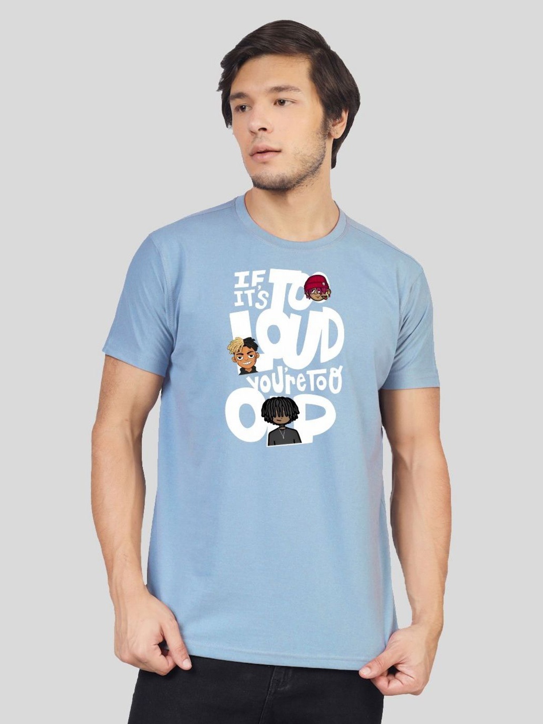 

Greylongg Men Typography Printed Round Neck T-shirt, Blue