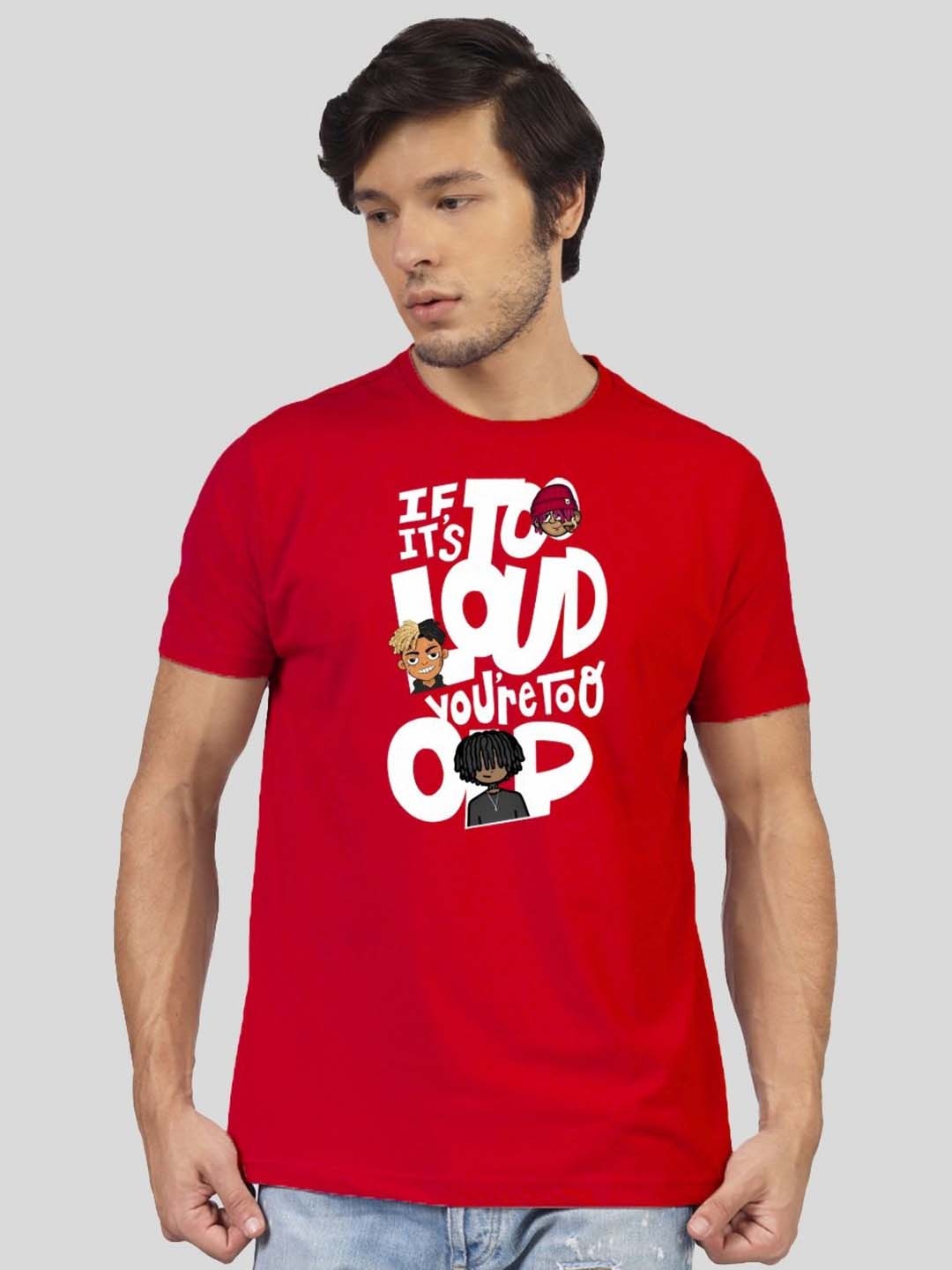 

Greylongg Men Graphic Printed Round Neck Cotton T-shirt, Red