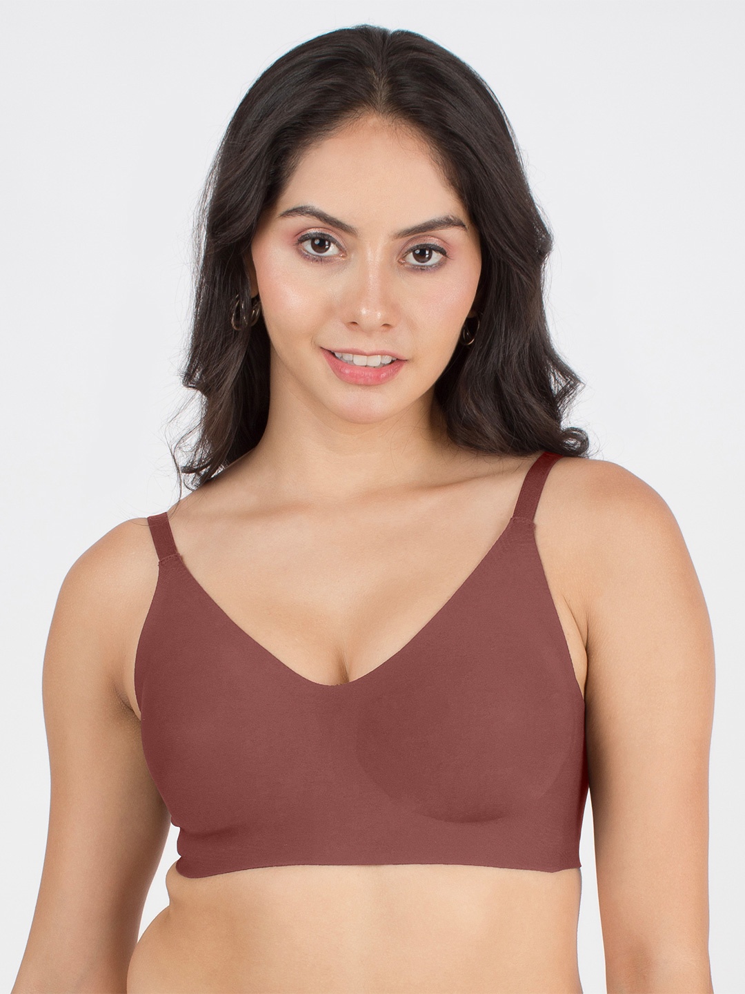 

Dressberry Lightly Padded Invisibra Elastic-Free Bottom Band Seamless Bonded Bra, Rose